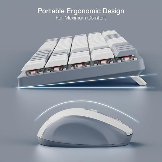 Redragon BS135 Wireless Keyboard and Mouse Combo, 75% 78 Keys 2.4Ghz Wireless Low-Profile Mechanical Keyboard w/Rechargeable Battery, Single Blue Blacklight, 2400 DPI Ergonomic Mouse