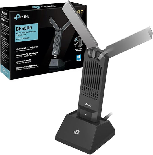 TP-Link Archer TBE400UH BE6500 WiFi 7 Dongle High Gain USB WiFi Adapter for PC, High-Gain Antenna, Tri-Band, MLO, WiFi Dongle for PC, USB WiFi Dongle 3.0, Win, OFDMA, MU-MIMO, Plug&Play, Flexible