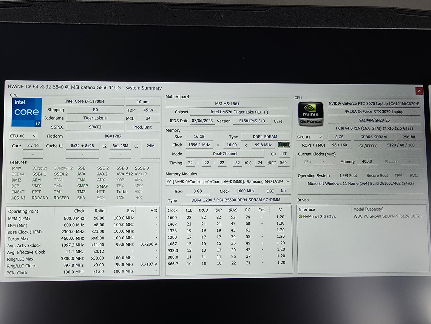 'KATANA' GAMING LAPTOP INTEL I7 11800H RTX 3070